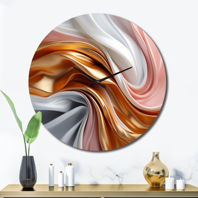 Liquid Art In Motion In Gold Pink And Blue I Metal Wall Clock