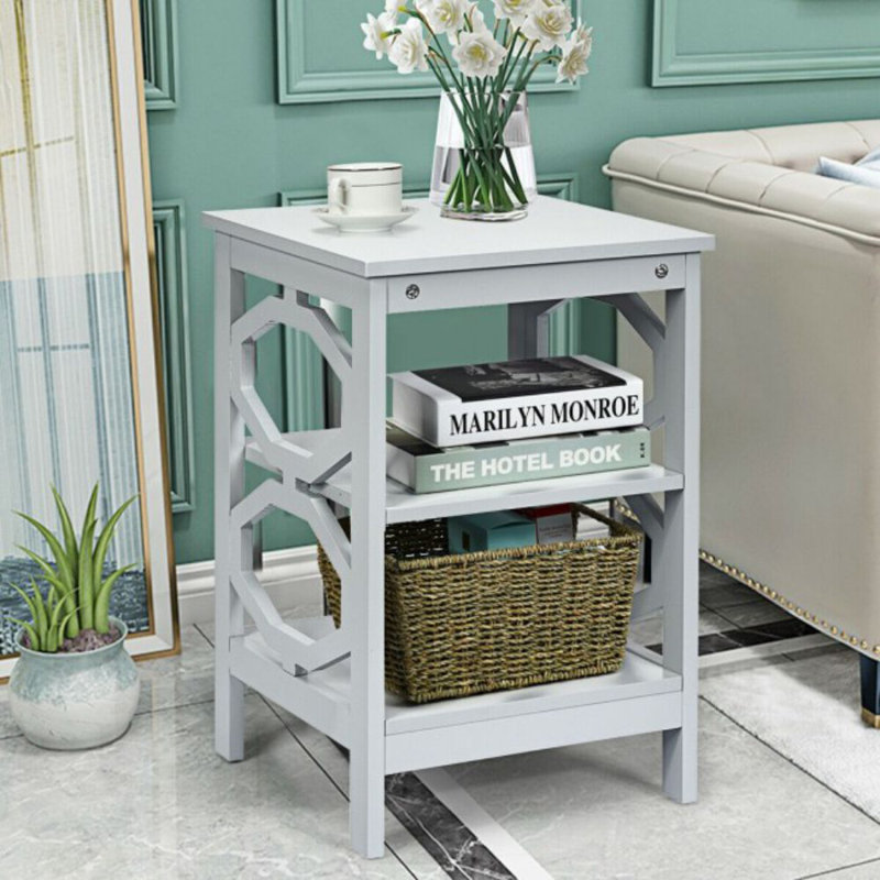 2 Pieces 3-Tier End Table with Stable Structure for Living Room, Gray