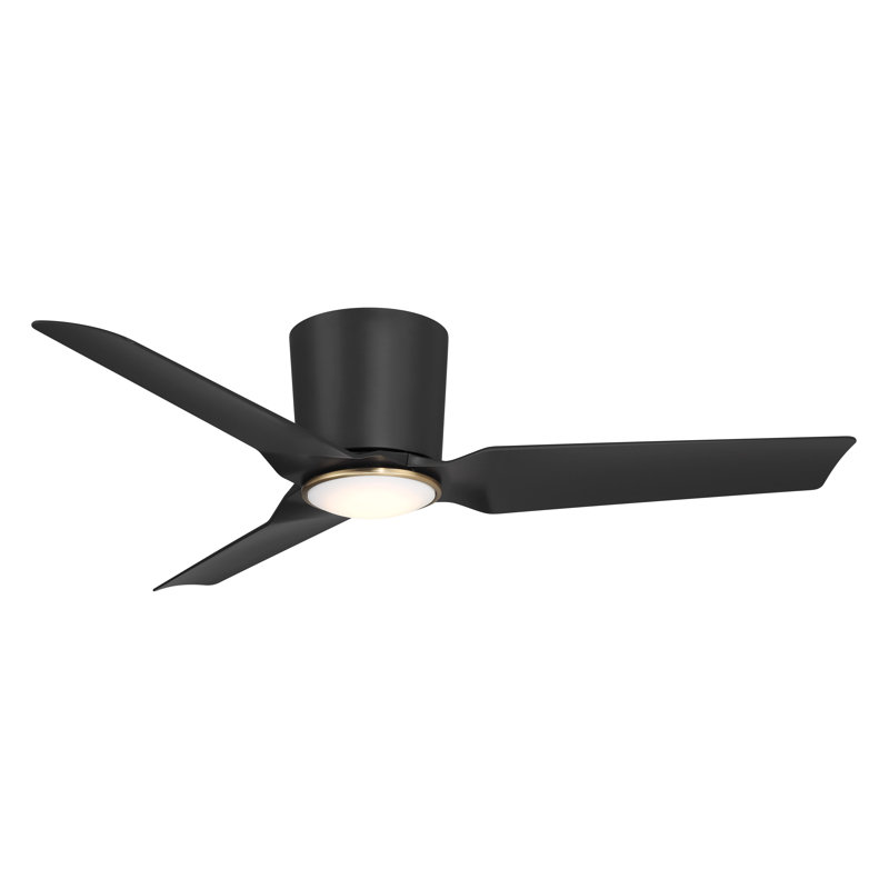 Rynn 48" 3-Blade Indoor/Outdoor Matte Black Flush Mount Modern LED Ceiling Fan with Wall Control, Matte Black