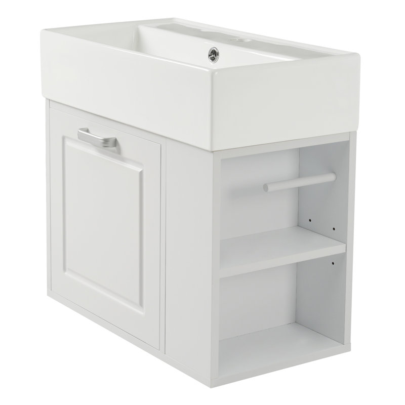 22" Single Floating Bathroom Vanity With Ceramic Sink, White