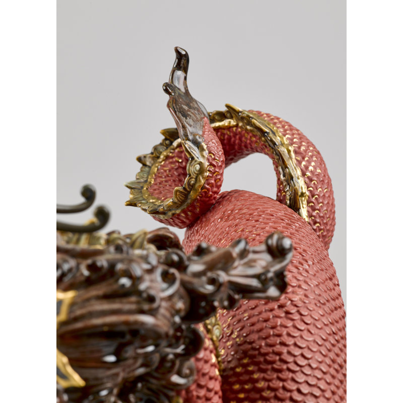 Auspicious Dragon Figurine, Red/Yellow/Gray
