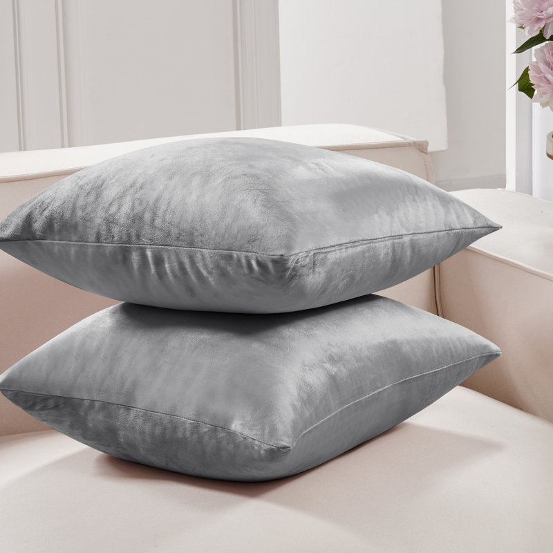  Housse de coussin carré en velours, 26 po x 26 po, Gris