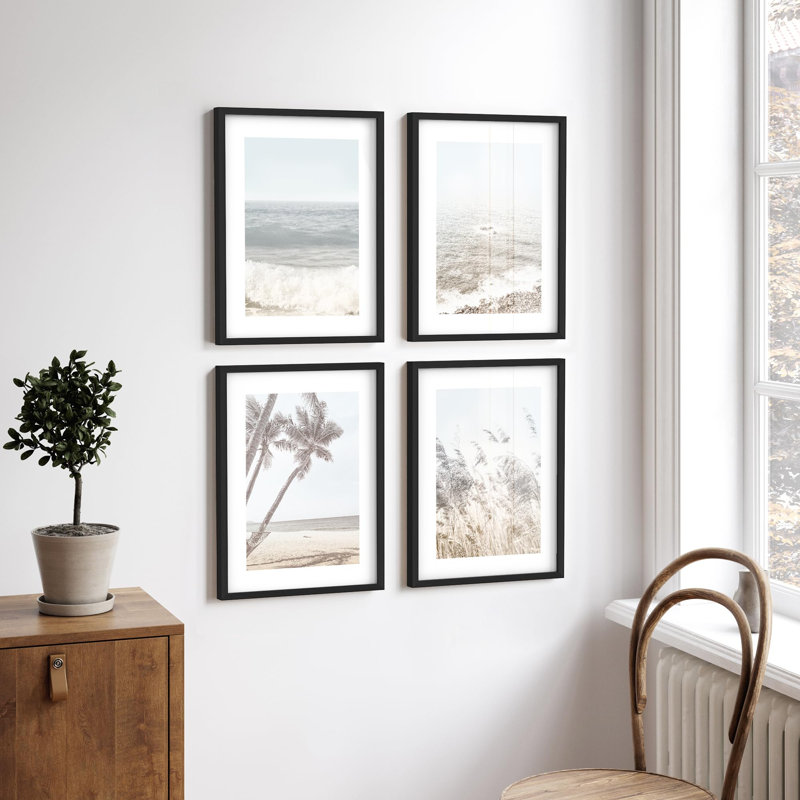 «Serene Beach Scenes Illustration Relax Coastal Tranquility», 4 pièces, Naturel, H 14 po x l 11 po