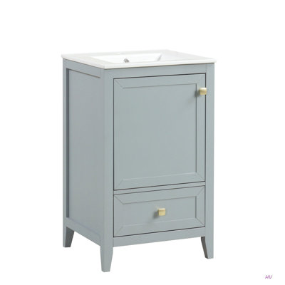 Meuble-lavabo de 20 po avec lavabo, armoire de salle de bain avec porte à fermeture douce, support de rangement et tiroir