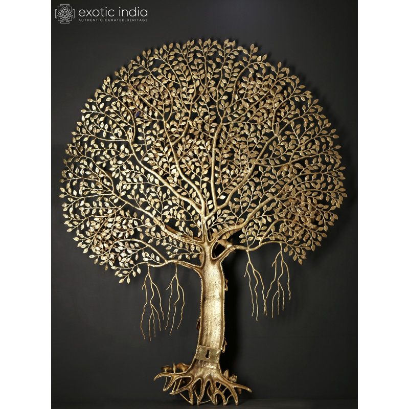 61" Extra Large Tree of Life Wall Art - Handcrafted Brass with Vibrant Gemstone Inlay Work - Majestic Statement Wall Décor