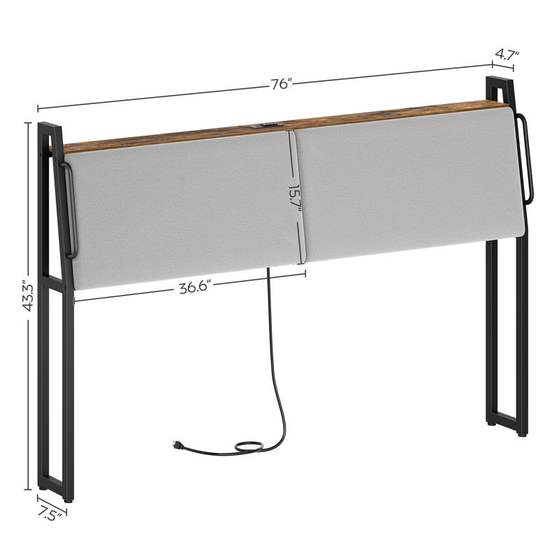 Tête de lit tapissier avec rangement et station de charge Luvender H 43,3 po, Très grand lit