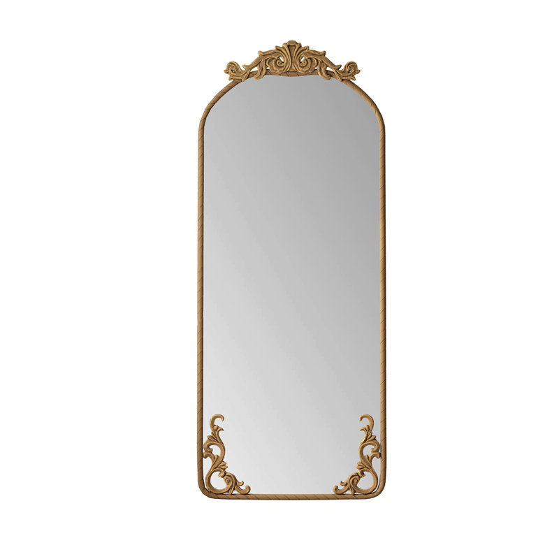 58"X24" Arched Full Body Mirror With Vintage Ornate Carved Applique On Top And Bottom, Hanging Wall Mounted Mirror, For Living Room Bedroom Retro Home Decor Mirror, Bronze