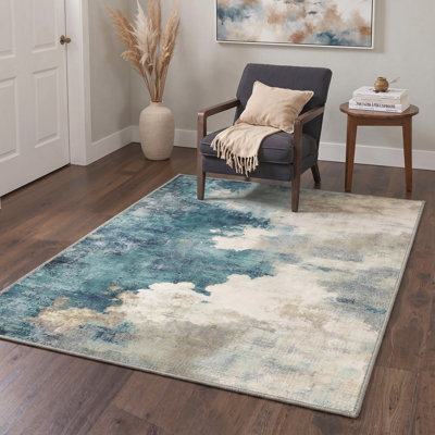 Tapis intérieur beige / bleu avec envers antidérapant Aquatone