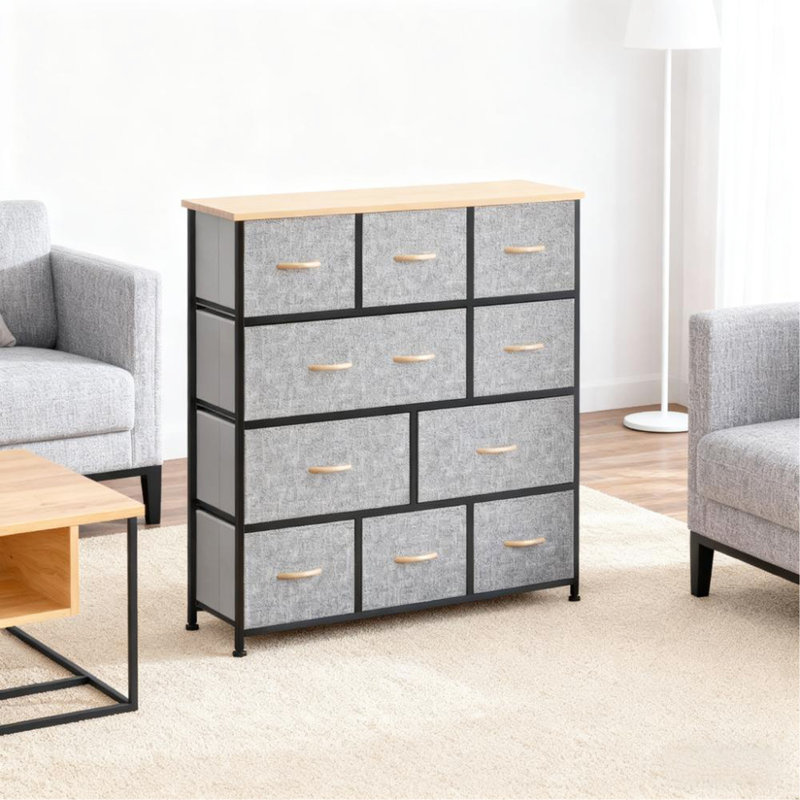 Commode en tissu avec tiroirs, unité de rangement avec structure en acier pour chambre à coucher, couloir