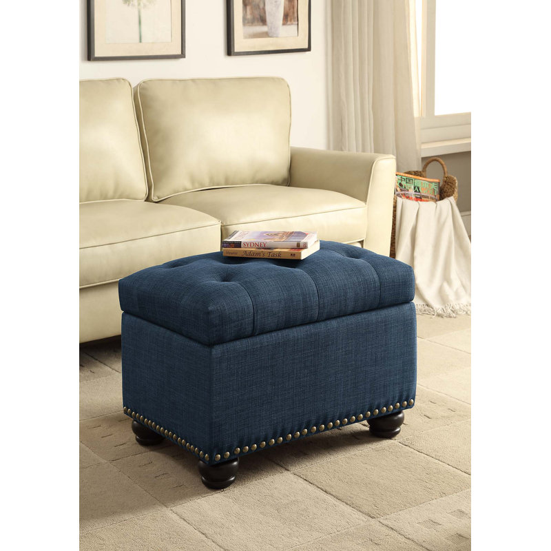 Frontenac 24" Wide Tufted Rectangle Storage Ottoman, Dark Blue Fabric