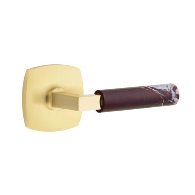 Ensemble de leviers de passage Emtek Select avec rosette urbaine moderne et tige carrée en L, levier en marbre Rosso Levanto LH