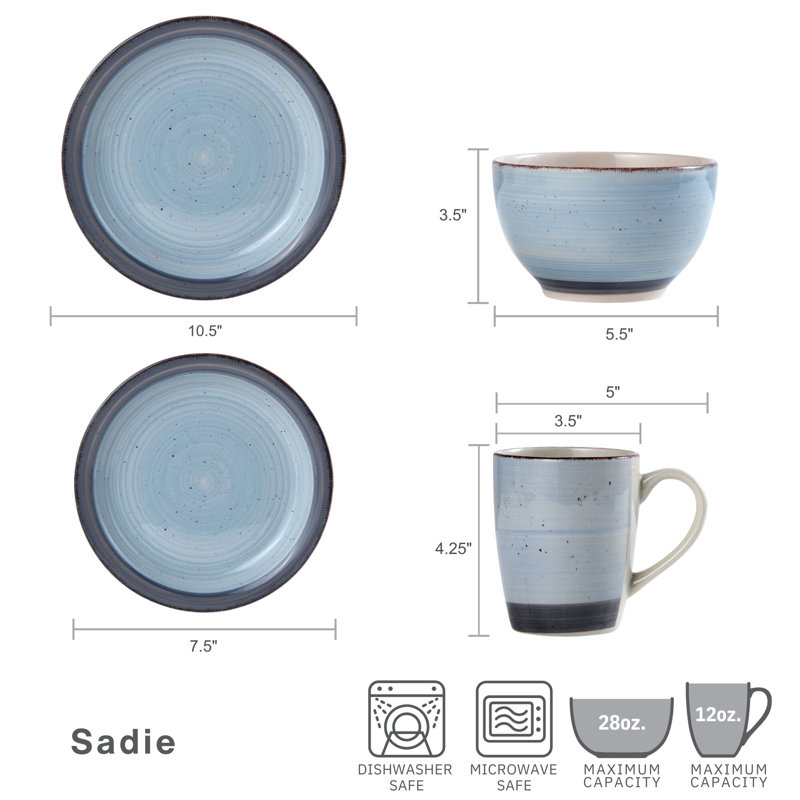 Pfaltzgraff Sadie 16-Piece Stoneware Dinnerware Set, Service for 4, Blue