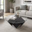 Table basse ronde avec plateau en verre et tablettes de rangement-2033427029