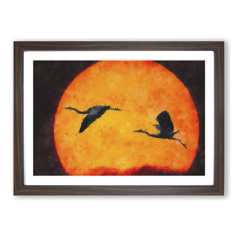 Two Heron Birds in Flight - Picture Frame Graphic Art Print, 62cm H x 87cm W x 2cm D, Walnut Framed