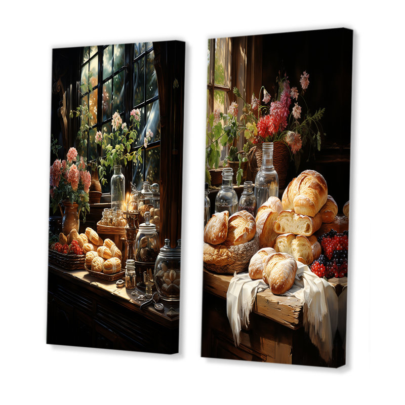 Ensemble de 2 décorations murales petit-déjeuner élégantes et savoureuses déjeuner, Toile tendue, H 40 po x l 41 po