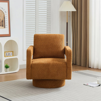 Fauteuil d'appoint pivotant carré de 29,13 po de largeur, fauteuil rotatif moderne avec dossier ouvert, rotation à 360 degrés, fauteuil club avec coussin de dossier amovible pour salon, hôtel, chambre à coucher, caramel