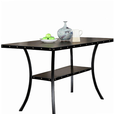 Dining Room Furniture Natural Wooden Rectangular Dining Table 1pc Counter Height Dining Table Only Nailheads and Storage Shelve