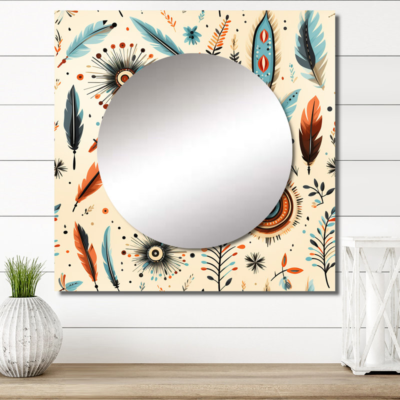 Selim - Bohemian & Eclectic Square Living Room Wall Mirror Art, 23" x 23"