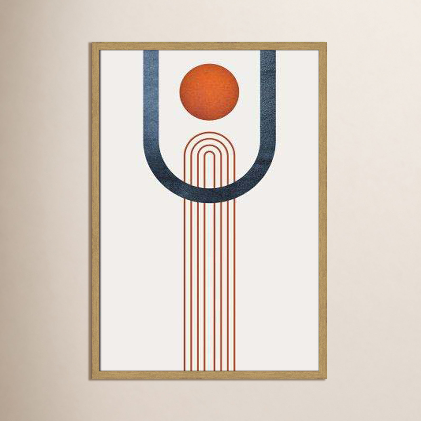 Minimalist Mid Century Orange Navy Minimalist Mid Century III Print, 35.5" H x 25.5" W x 0.75" D, Brown
