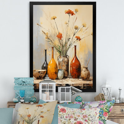 Yellow Natural Floral Pottery Elegance I - Boho Pottery Wall Art Decor