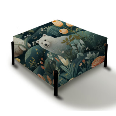 Botanical Bear Winter Explorer - Animal Print Large Square Ottoman