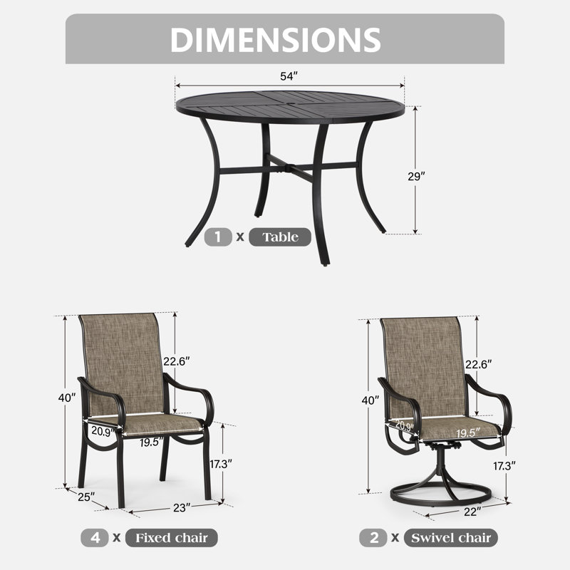 7 Pcs Patio Dining Set Sling Chairs With Round Table