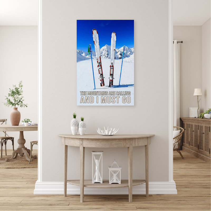 Snowboard - The Mountains Are Calling And I Must Go - 1 pièce, reproduction d'art graphique sur toile tendue