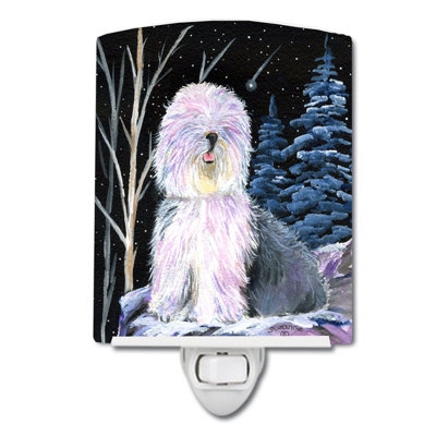 Starry Old English Sheepdog Ceramic Night Light