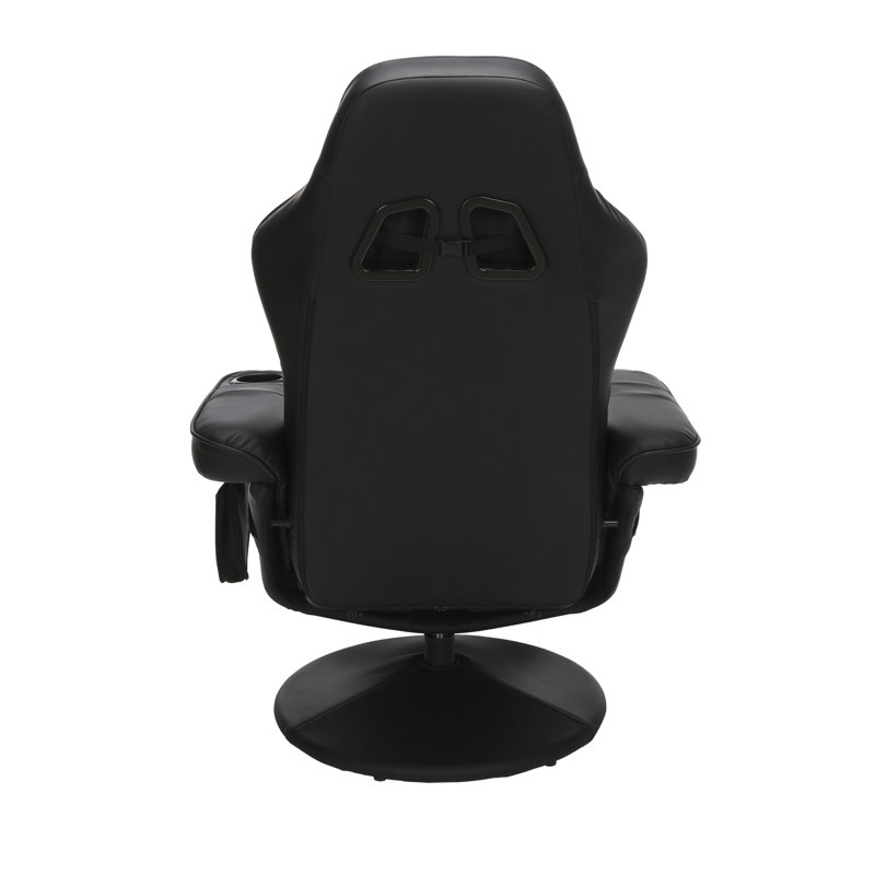 Black Bonded Leather Racing Style Gaming Recliner with Footrest