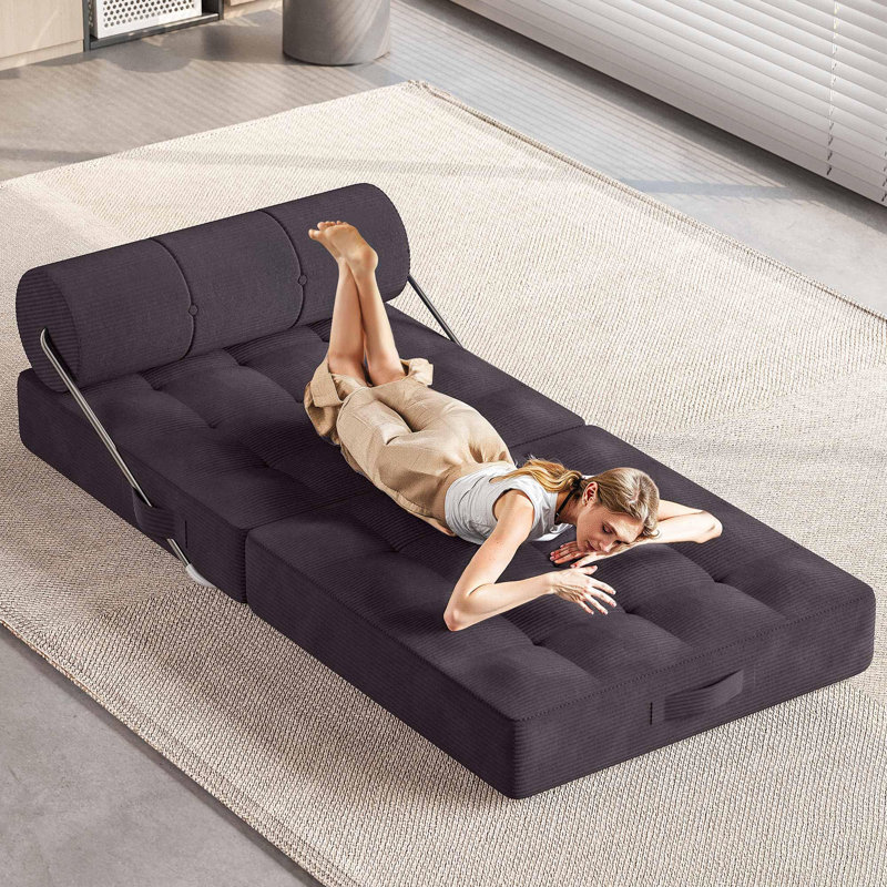 Canapé-lit pliant 4 en 1, fauteuil-lit convertible avec mousse haute densité et coussin, Brun