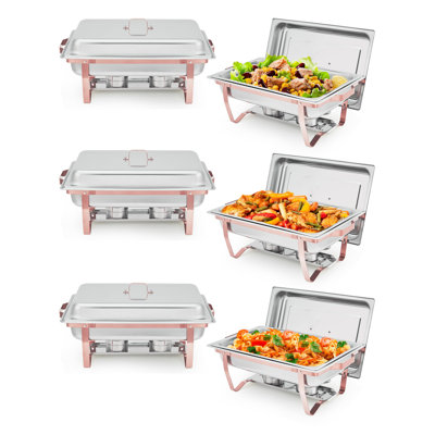 Ensemble de 6 réchauds à buffet avec couvercle et cadre pliable Chafing Vaisselle, acier inoxydable, or rose