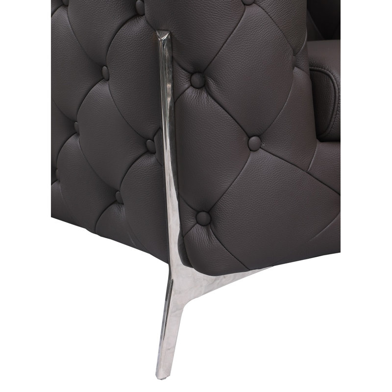 Ensemble de canapé et causeuse en cuir italien 2 pièces Ehrika, Argent argent, Brun