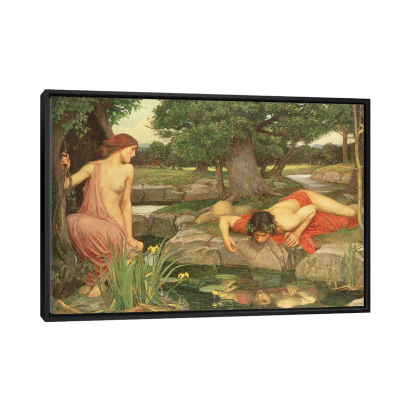 «Echo and Narcissus, 1903» par John William Waterhouse, reproduction sur toile, Toile avec cadre noir, Non mat