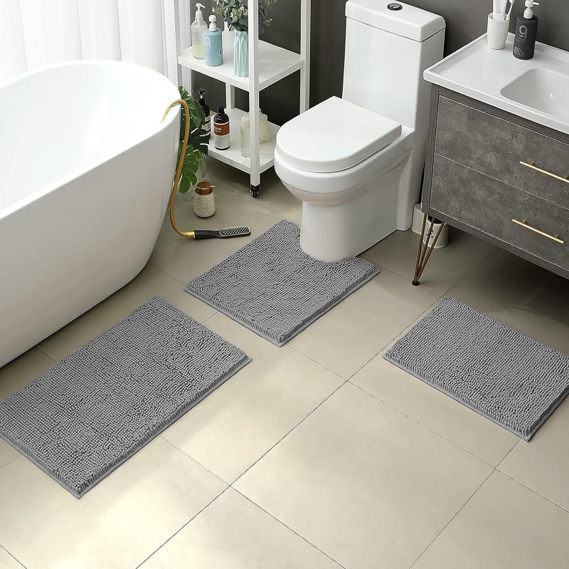 Tapis de salle de bain 3 pièces, Gris foncé
