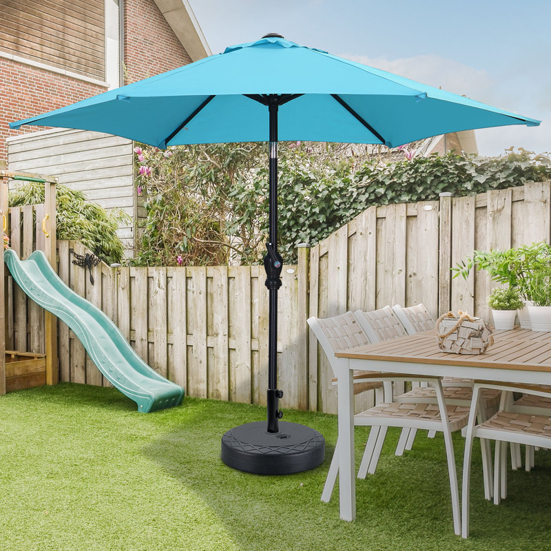 Parasol de patio 7,5 pi avec base, Bleu