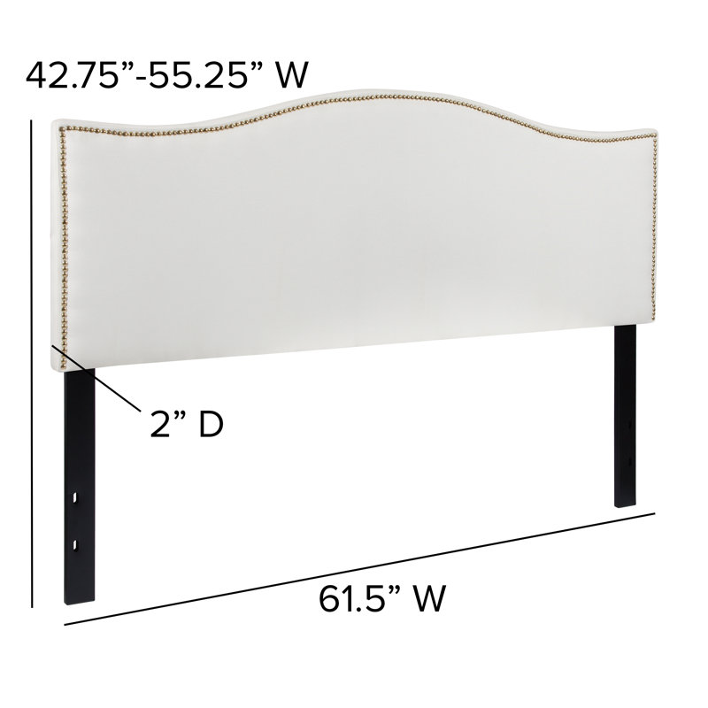 Fitzsimmons Arched Upholstered Headboard with Accent Nail Trim, Queen, White