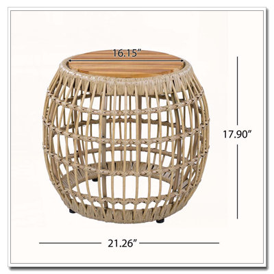 Table d'appoint d'extérieur en bois d'acacia avec base en osier