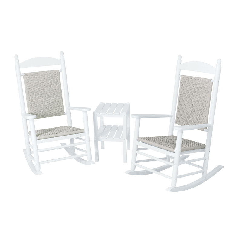 POLYWOOD Jefferson 3-Piece Woven Rocker Set, White Frame, White Loom
