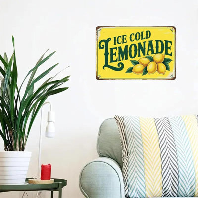 Ice Cold Lemonade Tin Sign Vintage Lemon Fruit Metal Sign Print Aesthetic for Garden Yard Bar Porch Home Bedroom Kitchen Wall Decor Gift 8 X 12 in
