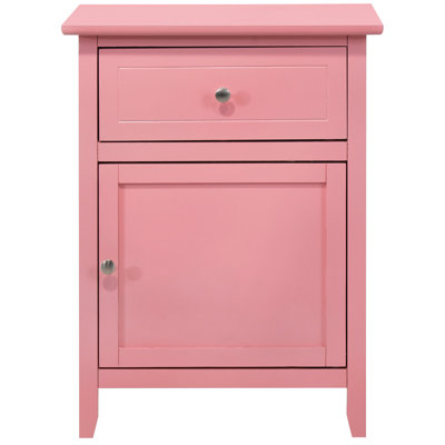 Attrayante table de chevet rose - matériau de H 25 po x l 19 po x P 15 po, avec tiroir et porte pour une organisation facile à installer, une installation facile