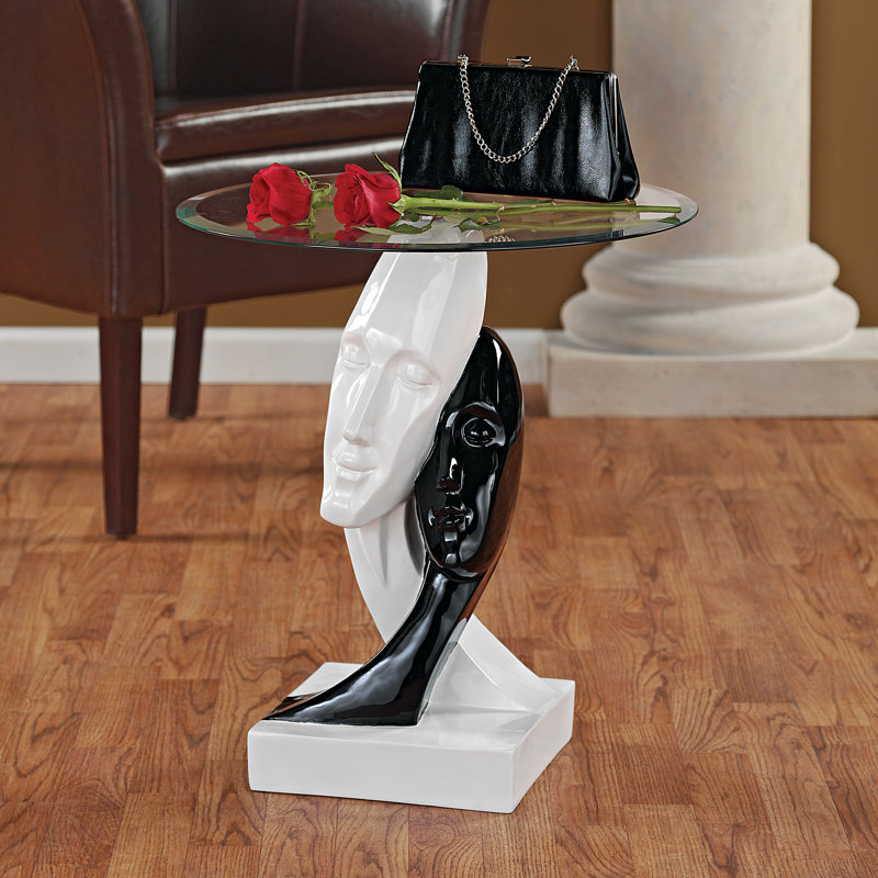 Table de bout Lovers en verre noir et blanc