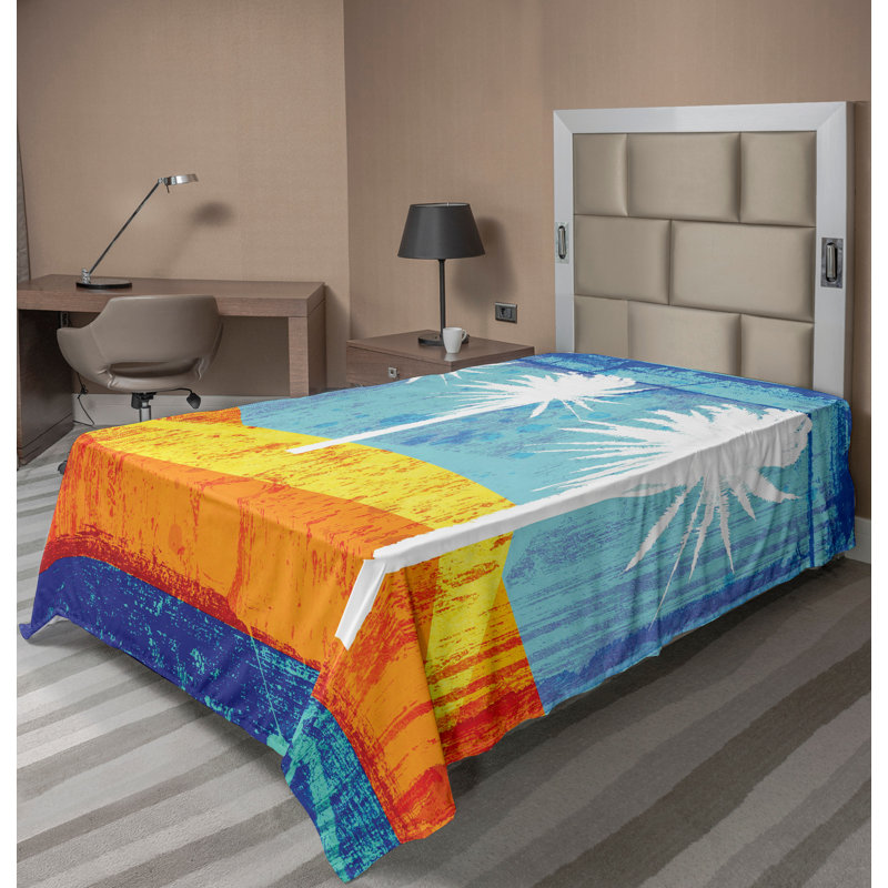 Ambesonne Abstract Top Flat Sheet Tropic Beach Palms Orange Blue White, Twin XL Flat Sheet