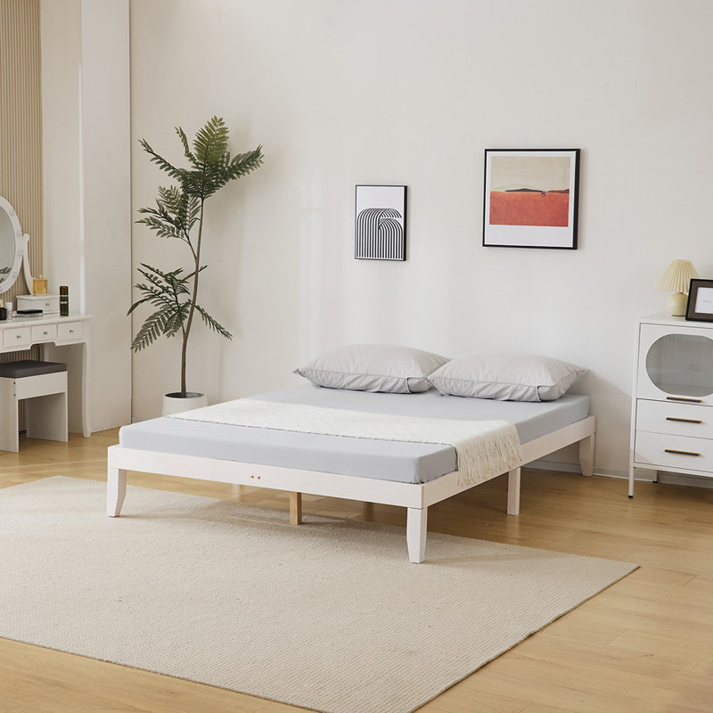 Basic Wooden Bed Frame, White, Queen