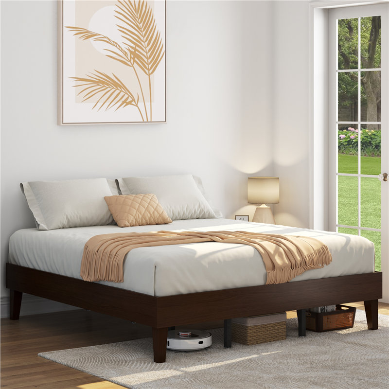 Base de lit plateforme en bois de 12 po de hauteur, lit plateforme en bois massif avec support de lattes robuste, sans tête de lit, aucun sommier requis