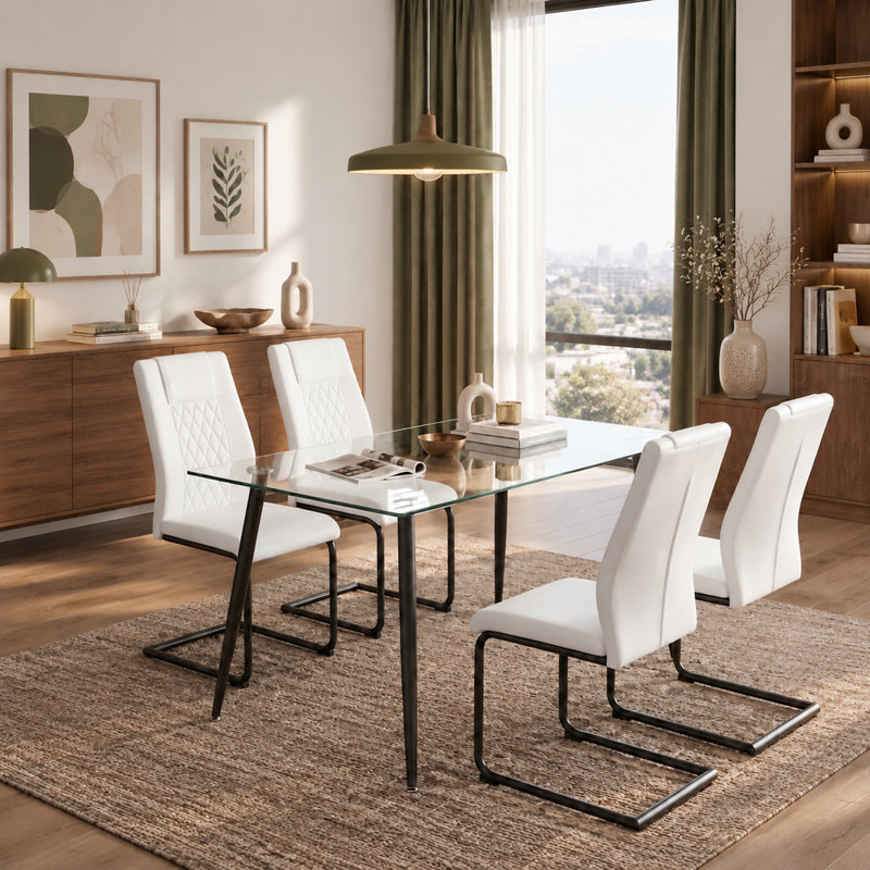 Ensemble de 4 chaises de salle à manger Kimara Modern, Set of 4, Blanc, Noir