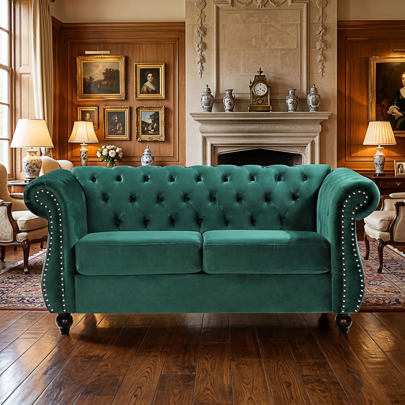 Fauteuil d'appoint Chesterfield, Velours vert