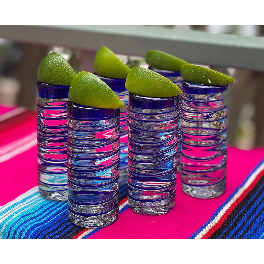 Hand Blown Mexican Tequila Shot Glasses - Blue Spiral - 2 Oz. (Set of 6) Latitude Run®