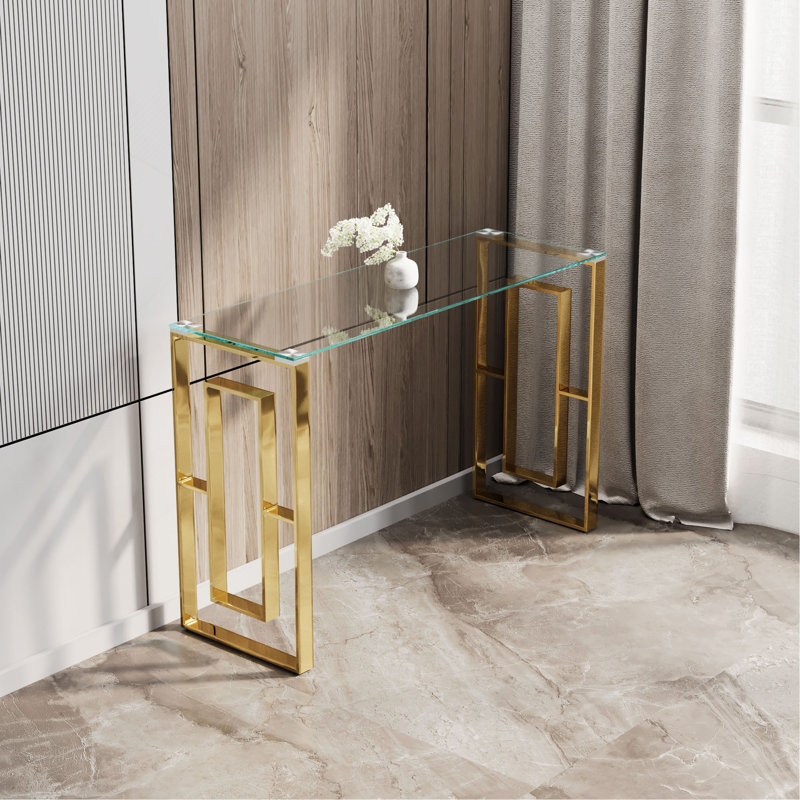 Console en verre d'acier inoxydable, table d'appoint repas doré transparent BS-02