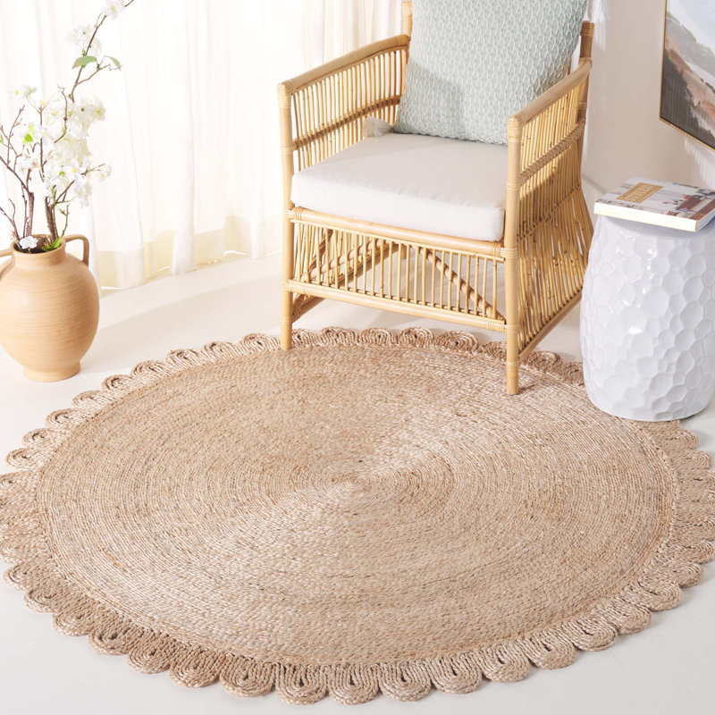 Tapis en jute tissé à plat en fibres naturelles Alliemae, Rond 3 po
