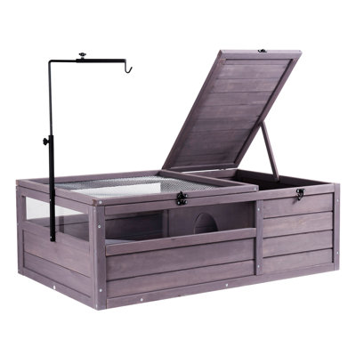 Pavillon de tortue d'intérieur et d'extérieur 2 pièces, 38 x 24 x 13 po, bois, idéal pour, revêtement à base d'eau, imperméable, support de lampe, loquet verrouillable, plateau de nettoyage facile à nettoyer, 100%, enduit, 360